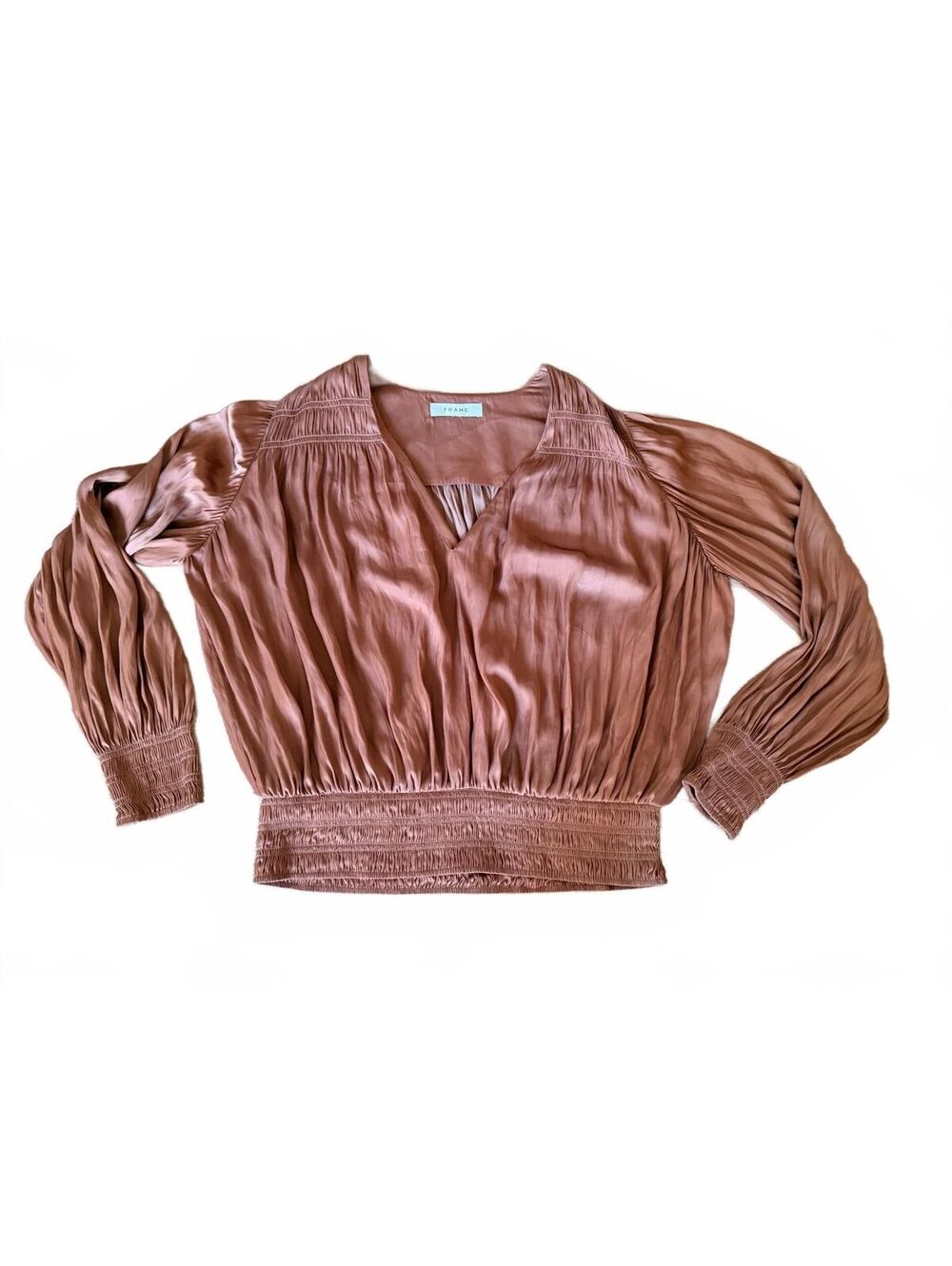 FRAME Bronze V-Neck Long Sleeve Blouse